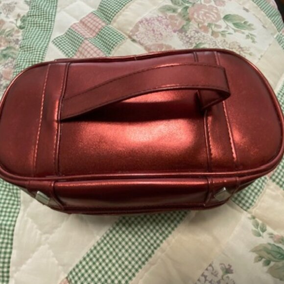 Vintage AVON * METALLIC Red MAKEUP Toiletry CASE * small TRAIN CASE SatchelPURSE - Picture 7 of 10